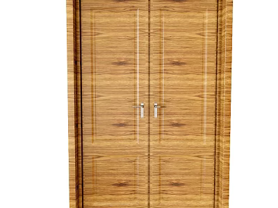 Classic Wooden Double Doors Featuring Natural Wood Grain And Silver Handles 3d model