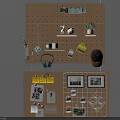 Corkboard Wall Decor with Photos Shelves Green Plants and Small Items