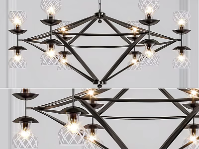 Modern Geometric Design Metal Chandelier With Glass Shades And Multiple LED Lights 3d model