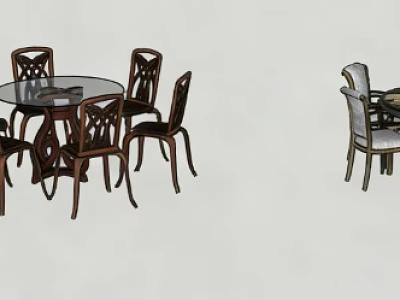 Round Dining Table And Chairs Sets In Various Styles With Decorative Elements 3d model