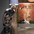 Modern Restaurant Interior Design With Textured Rock Wall Water Fountain And Green Plants