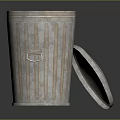 Industrial Style Metal Trash Can With Ribbed Design Handle And Open Lid