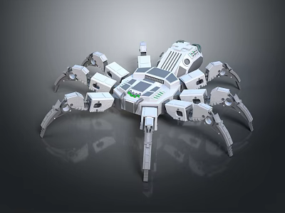 Detailed Mechanical Spider Robot Design Featuring Multiple Legs And Green Accents 3d model