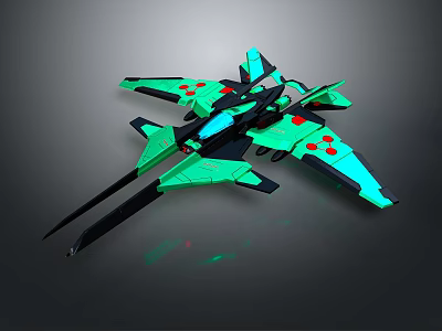 Futuristic Green And Black Aerospace Spacecraft With Sharp Wings And Glowing Details 3d model