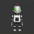 Silver Robot Character With Green Eyes Red Top And Metallic Mechanical Body