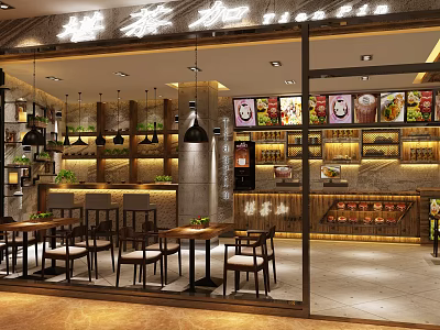 Cozy Milk Tea Shop Interior With Spacious Seating Menu Displays And Warm Lighting 3d model