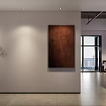 Modern Public Office Area With Glass Partitions Workstations And Red Accent Wall