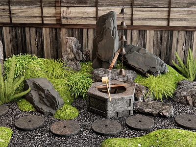 Japanese Landscape Stone Courtyard Sketches Ting Step Micro-terrain Bryophytes Landscaping Flowers and Plants Combination 3d model