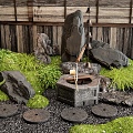 Japanese Landscape Stone Courtyard Sketches Ting Step Micro-terrain Bryophytes Landscaping Flowers and Plants Combination 3d model