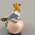 Exquisite Jewelry Piece with Pink Pearl Sphere Silver Rabbit and Golden Flower Accents