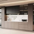 Modern Kitchen Interior With Stylish Wine Cabinet Glass Doors And Wine Glasses