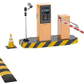 Public Parking Facilities Featuring Barrier Gate Payment Machine Security Camera Traffic Cone Speed Bump Bollard 3d model