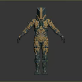 Mythical Creature Inspired Character With Teal Gold Scaled Armor And Spiked Design