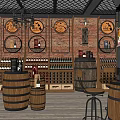 Urban Mall Wine Shop With Brick Wall Wooden Barrels And Wine Bottles