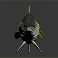 Green And Yellow Fish 3D Model On Dark Background With Reflection Effect