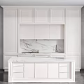 White Modern Kitchen Cabinets With Marble Countertop Backsplash And Island Design