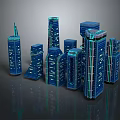 Cartoon Style Blue City Buildings 3D Rendered With Futuristic Lights And Skyscrapers