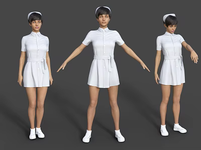 Woman in White Nurse Uniform Showing Different Standing Poses in 3D Render 3d model