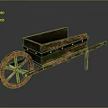 Antique Wooden Stone Wheelbarrow with Large Wooden Wheels and Green Mossy Patina