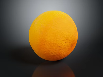 Fresh Bright Yellow Orange With Smooth Textured Skin On Black Background And Reflection 3d model