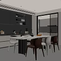 Modern Restaurant Interior With Open Kitchen Island Dining Table Cabinets And Chairs