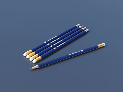 Blue Branded Pencils With Golden Tips Set On Dark Background Premium Design 3d model