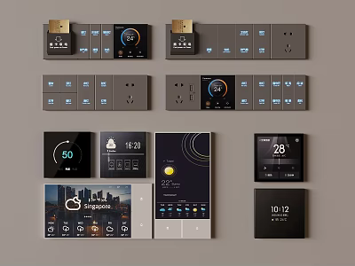 Modern Smart Switch Panels Featuring Digital Displays Temperature Time And Control Icons 3d model