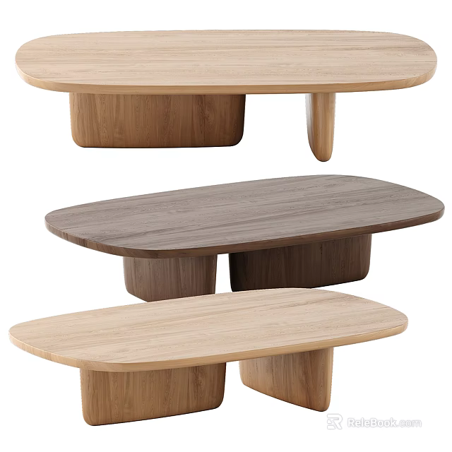 Three Modern Oval Shaped Wooden Coffee Tables In Different Natural Wood Tones 3d model 