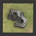 Outdoor Stone Spiral Staircase Scenic Structure On Green Grass Platform