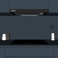 Modern Sleek Kitchen Interior With Samsung Range Hood Electric Cooktop White Cups And Black Countertop