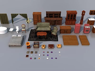 Stylish Wooden Table And Chair Set For Home Living Room With Various Designs 3d model