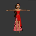 Game And Movie Character In Red Dress With Pink Patterns And Brown Braided Hair