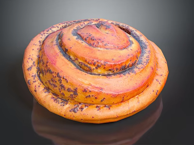 Freshly Baked Cinnamon Roll With Spiral Shape Golden Brown And Cinnamon Swirls On Black Surface 3d model