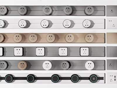 Modern Sleek Switch Panels With Various Colored Sockets And Switches In Different Arrangements 3d model