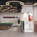 Modern Billiard Room With Stylish Lighting And Large Windows 3d model