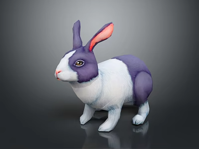 Purple And White Rabbit Stuffed Toy With Pink Ears And Soft Plush Texture 3d model