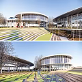 Modern Cultural Center Building With Circular Glass Facade And Surrounding Trees