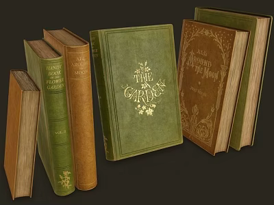 Vintage Books Collection With Green Brown Covers And Gold Lettering Design 3d model