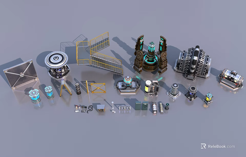 Industrial Equipment Assortment Showcasing Mechanical Parts Gears Valves And Control Panels 3d model 