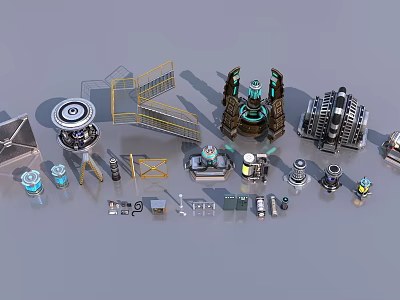 Industrial Equipment Assortment Showcasing Mechanical Parts Gears Valves And Control Panels 3d model