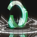 Green Circular Neon Light Ornament Decoration Set With Metal Railings And Reflective Base