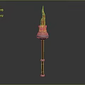 Classic Decorative Torch With Red Flame Metal Base And Wooden Handle