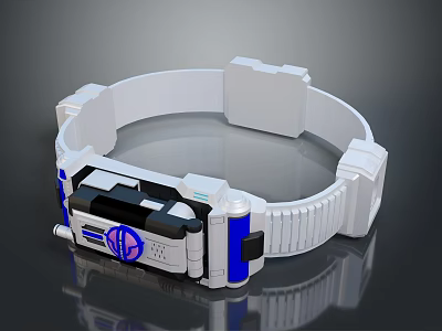 White And Blue Circular Tech Device With Ring Frame And Black Components 3d model