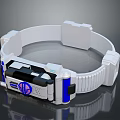 White And Blue Circular Tech Device With Ring Frame And Black Components