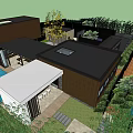 Modern Detached Villa With Brown Wooden Exterior Large Glass Windows And Terrace Courtyard
