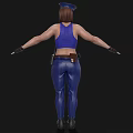Woman Wearing Blue Police Hat Crop Top Tight Pants With Brown Belt Gloves Black Boots