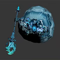 Detailed Blue Fantasy Game Movie Character With Ornate Headdress And Magic Staff