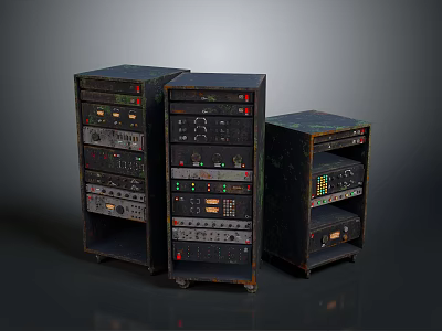 Vintage Electronic Equipment Racks With Control Panels Knobs Indicators And Worn Finish 3d model