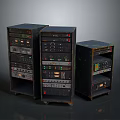 Vintage Electronic Equipment Racks With Control Panels Knobs Indicators And Worn Finish 3d model