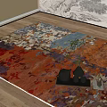 Colorful Square Area Rug With Abstract Pattern On Wooden Floor Interior Tray And Plant Vase